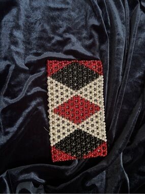 Handmade Beaded Clutch in Red, Black & Pearl